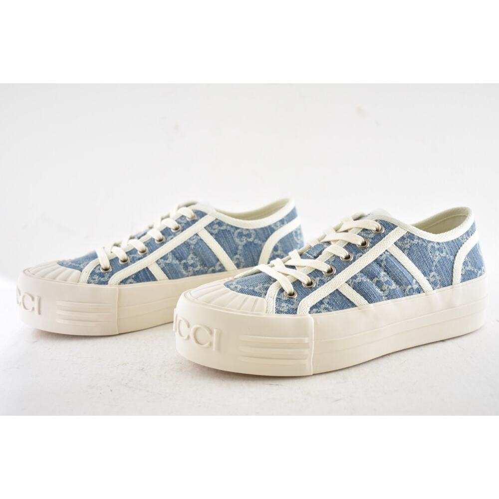 Gucci Chunky Monogram GG Logo Blue Denim Flat Low Top Platform Sneakers 36.5 - Picture 15 of 16